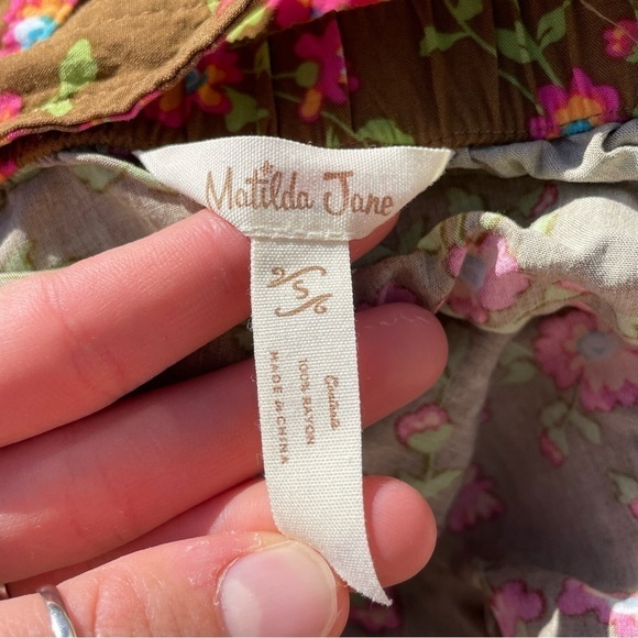 🥒 Matilda Jane On a Whim Floral Cross Back Brown Pink Sleeveless Tank Shirt S - Picture 9 of 10